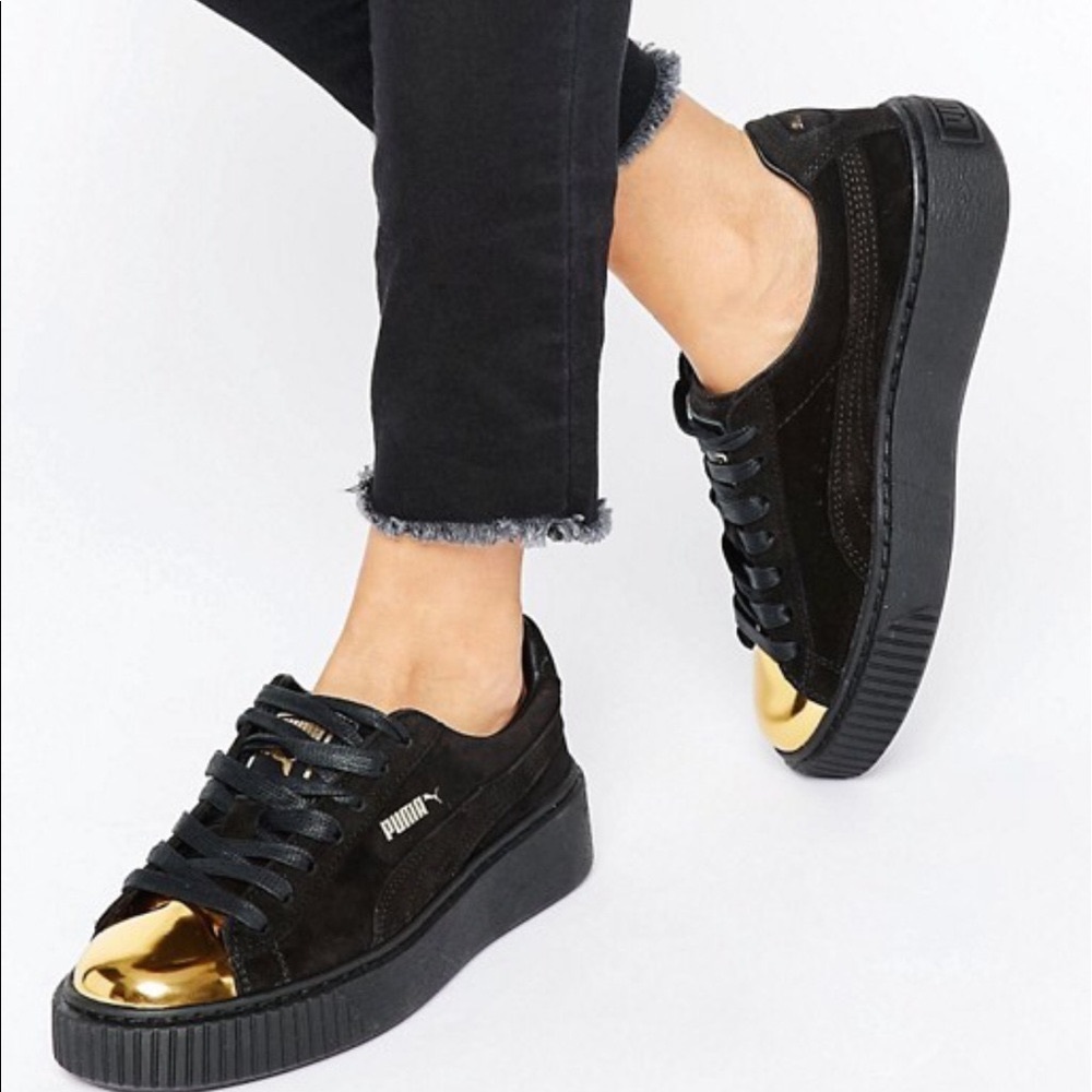 Platform Puma Creeper Black Suede with Gol…